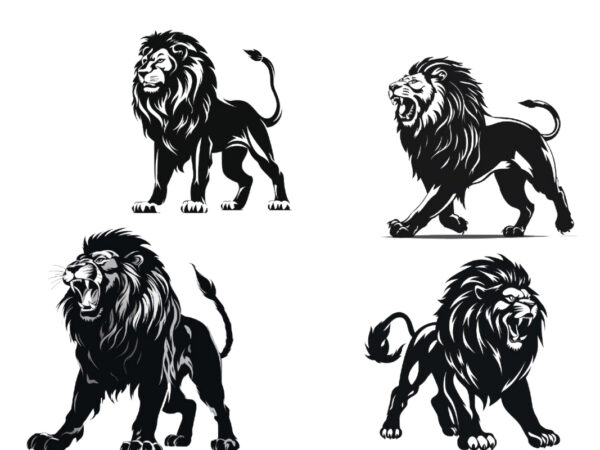 Black silhouette of majestic lion in heraldic t shirt template