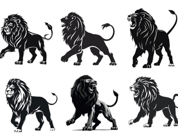 Black silhouette of majestic lion in heraldic t shirt template