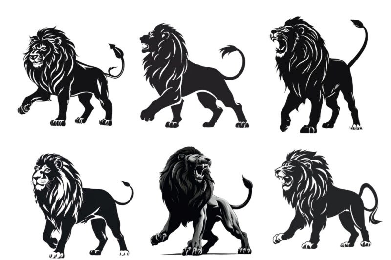 black silhouette of majestic lion in heraldic