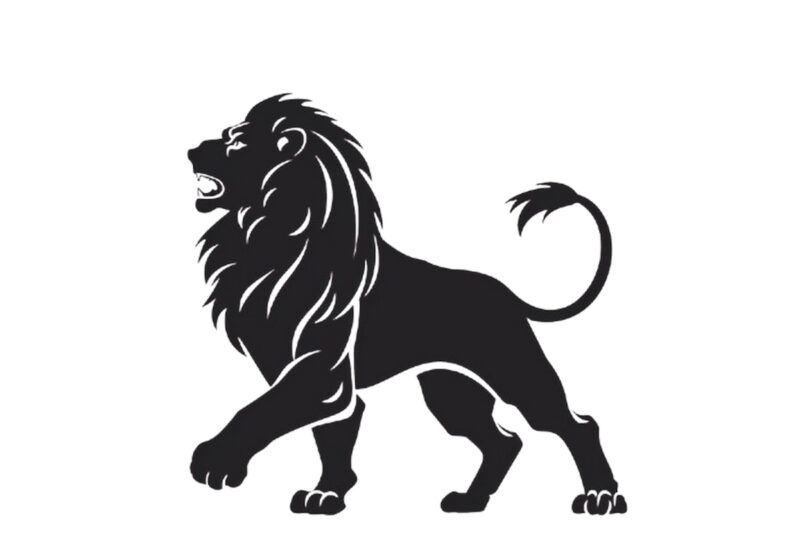 black silhouette of majestic lion in heraldic