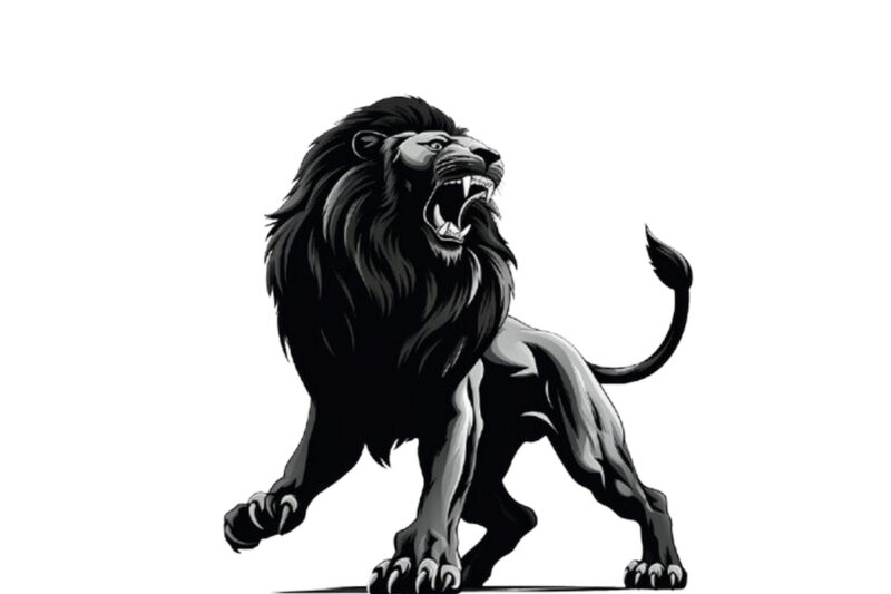 black silhouette of majestic lion in heraldic