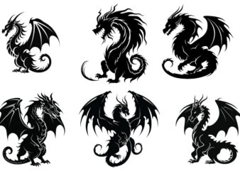 black silhouette of heraldic dragon t shirt template