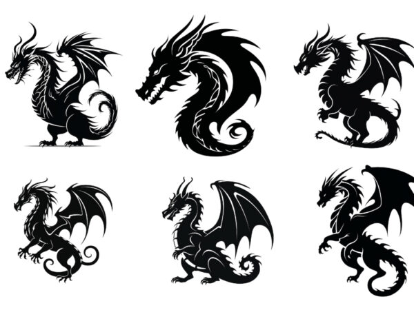 Black silhouette of heraldic dragon t shirt template