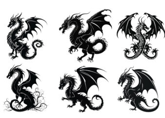 black silhouette of heraldic dragon t shirt template