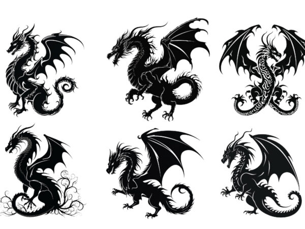 Black silhouette of heraldic dragon t shirt template