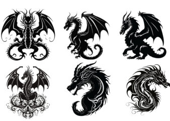 black silhouette of heraldic dragon t shirt template