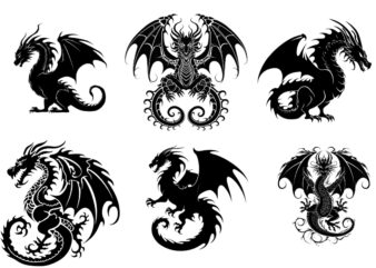 black silhouette of heraldic dragon t shirt template