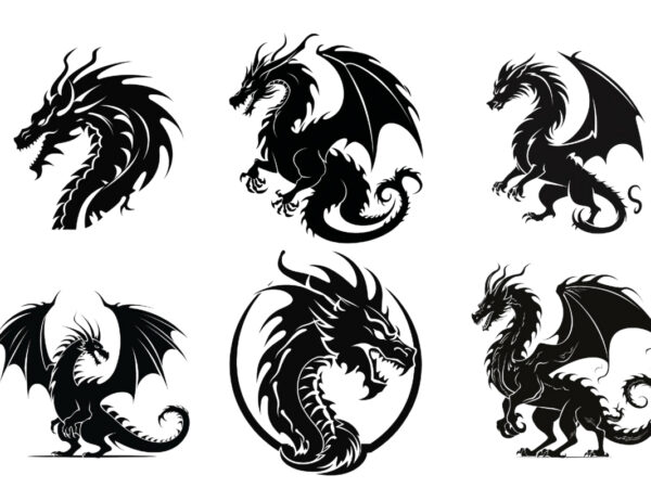 Black silhouette of heraldic dragon t shirt template