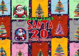 Trendy Book Lover Christmas t-shirt design bundle of 20 png & jpeg designs – download instantly Retro Vintage T-shirt Design