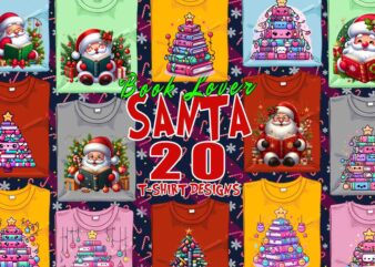 Trendy Book Lover Christmas t-shirt design bundle of 20 png & jpeg designs – download instantly Retro Vintage T-shirt Design