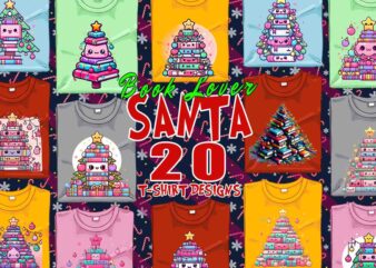 Trendy Book Lover Christmas t-shirt design bundle of 20 png & jpeg designs – download instantly Retro Vintage T-shirt Design Bundle