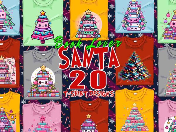 Trendy book lover christmas t-shirt design bundle of 20 png & jpeg designs – download instantly retro vintage t-shirt design bundle