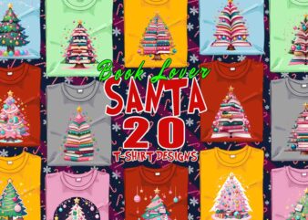 Trendy Book Lover Christmas t-shirt design bundle of 20 png & jpeg designs – download instantly Retro Vintage T-shirt Design Illustration