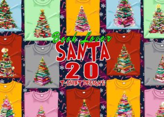 Trendy Book Lover Christmas t-shirt design bundle of 20 png & jpeg designs