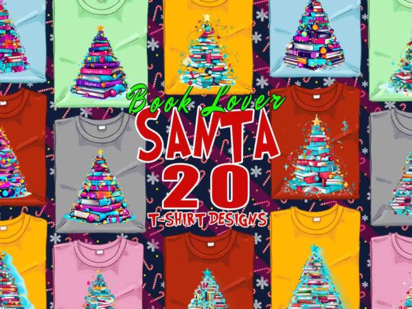 Trendy book lover christmas t-shirt design bundle of 20 png & jpeg designs – download instantly