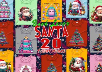 Trendy Book Lover Christmas t-shirt design bundle of 20 png & jpeg designs – download instantly Retro Vintage T-shirt Design