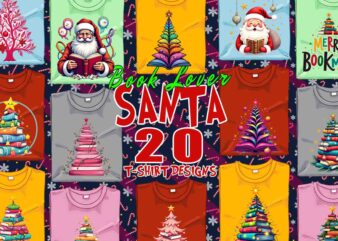 Trendy Book Lover Christmas t-shirt design bundle of 20 png & jpeg designs – download instantly Retro Vintage T-shirt Design