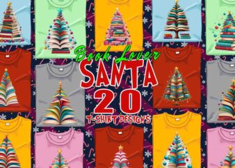 Trendy Book Lover Christmas t-shirt design bundle of 20 png & jpeg designs – download instantly Retro Vintage T-shirt