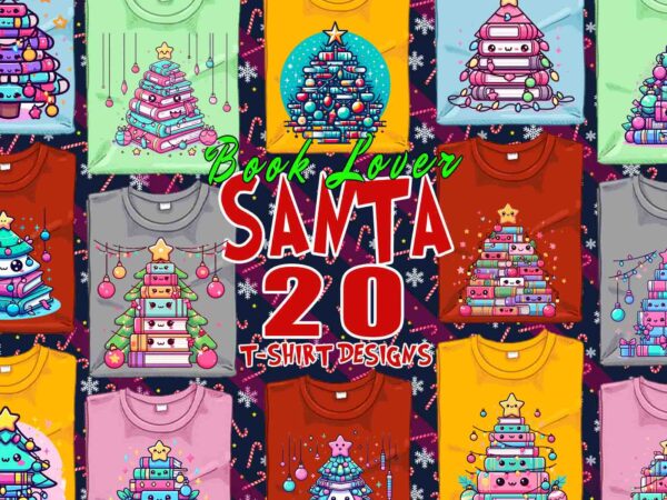 Trendy book lover christmas t-shirt design bundle of 20 png & jpeg designs