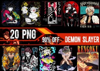 20 Demon slayer Kimetsu no Yaiba Anime Design Bundle 20 PNG For TShirt Poster Japanese Style