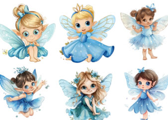 cartoon baby Fairy in blue dress