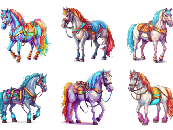 Cartoon illustration of unicorn in harness t shirt vector file