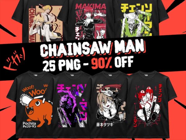 Chainsaw man anime 25 png bundle design chainsaw manga japanese style for pod tshirt poster