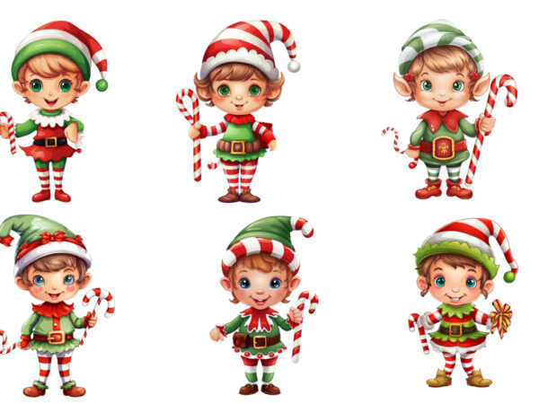 Cheerful christmas elf holding two candy t shirt vector file