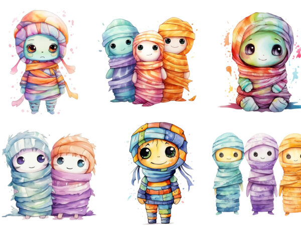 Colourful watercolor kawaii mummy halloween t shirt vector file