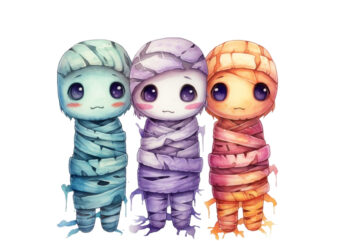 colourful Watercolor Kawaii mummy Halloween