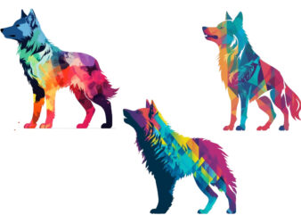 colourful silhouette of heraldic wolf t shirt vector file