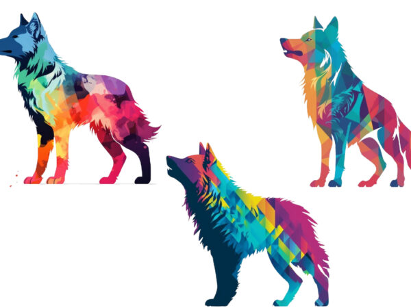 Colourful silhouette of heraldic wolf t shirt vector file