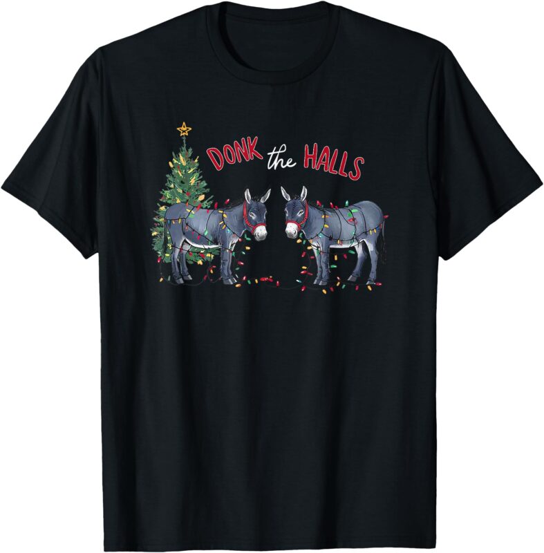 donk the halls christmas donkeys tangled in christmas lights T-Shirt