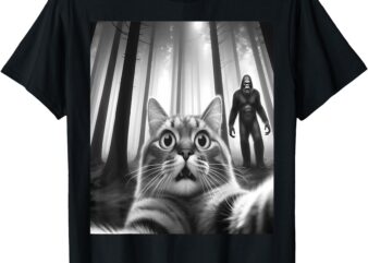 funny graphic tee selfie cat with biigfoot – funny weird T-Shirt