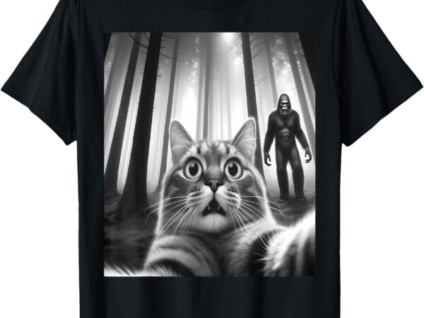 Funny graphic tee selfie cat with biigfoot – funny weird t-shirt