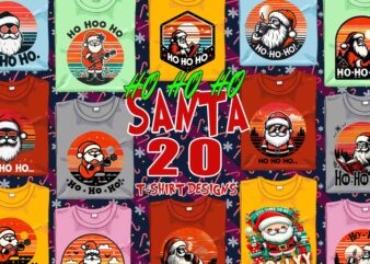 Trendy Christmas Santa Claus t-shirt design bundle of 20 png & jpeg designs – download instantly Retro Vintage Santa T-shirt