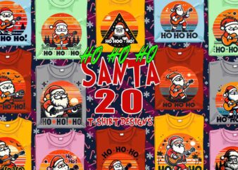 20 Trendy Funny Retro Christmas Santa Claus Playing Guiter t-shirt design bundle