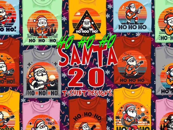 20 trendy funny retro christmas santa claus playing guiter t-shirt design bundle