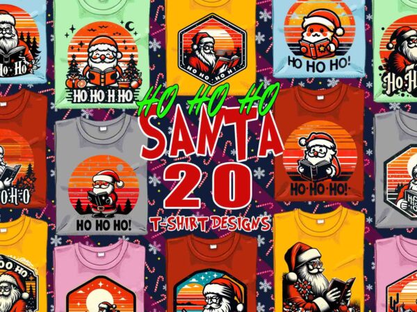 Trendy book lover christmas santa claus reading book 20 t-shirt design bundle