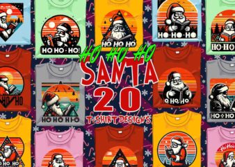 20 Trendy Colourful Book Lover Christmas Santa Claus Reading Book t-shirt design bundle for Christmas 2024