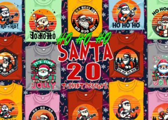 Colourful Christmas Santa Claus t-shirt design bundle of 20 designs – download instantly Retro Vintage T-shirt Illustration Clipart Bundle