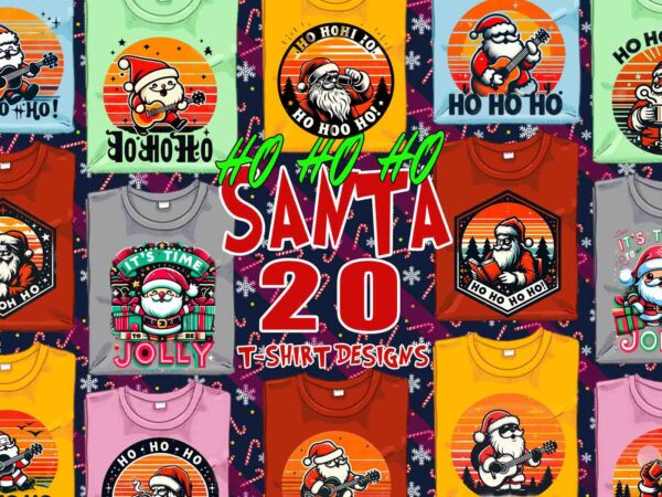 Colourful christmas santa claus t-shirt design bundle of 20 designs – download instantly retro vintage t-shirt illustration clipart bundle