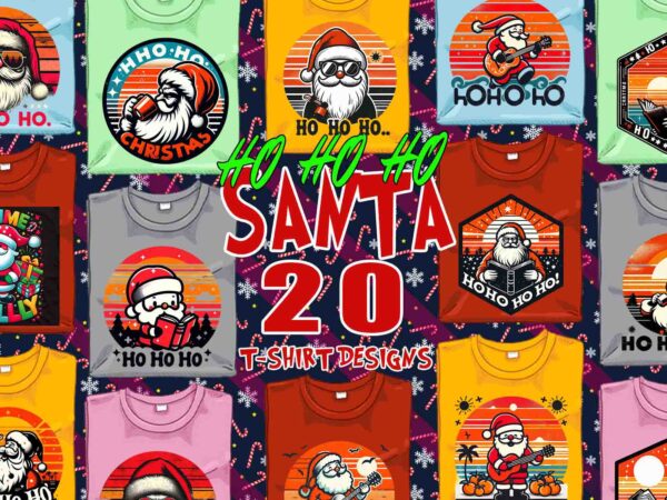 Retro christmas santa claus t-shirt design bundle of 20 designs – download instantly retro vintage t-shirt