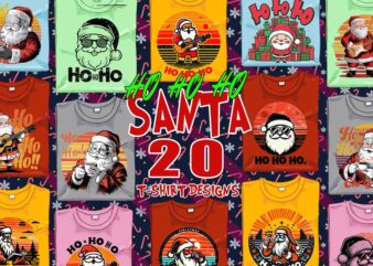 Funny Christmas Santa Claus t-shirt design bundle of 20 designs – download instantly Retro Vintage Illustration T-shirt Clipart Bundle