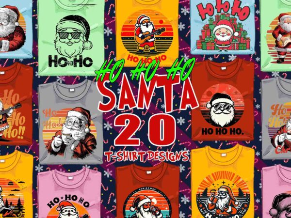 Funny christmas santa claus t-shirt design bundle of 20 designs – download instantly retro vintage illustration t-shirt clipart bundle