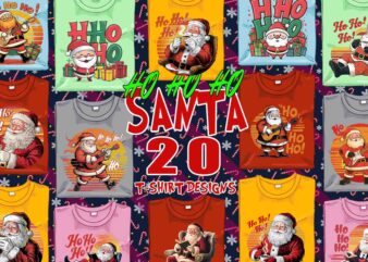 Trendy Funny Christmas Santa Claus t-shirt design bundle of 20 designs – download instantly Retro Vintage Tee Illustration Clipart Bundle