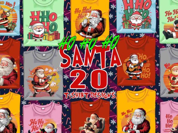 Trendy funny christmas santa claus t-shirt design bundle of 20 designs – download instantly retro vintage tee illustration clipart bundle