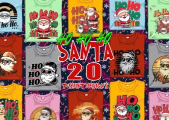 Trendy Christmas Santa Claus t-shirt design bundle of 20 png & jpeg designs – download instantly Retro Vintage T-shirt for Christmas 2024