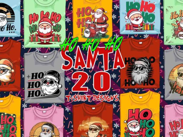 Trendy christmas santa claus t-shirt design bundle of 20 png & jpeg designs – download instantly retro vintage t-shirt for christmas 2024