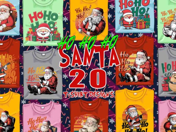 Colourful christmas santa claus t-shirt design bundle of 20 designs – download instantly retro vintage t-shirt bundle for christmas 2024